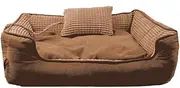 Pet Bed with Removable Cover, Plush Comfy Durable for Small to Medium Dogs and Cats, Simple Rectangular/Brown