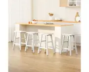 Wooden Bar Stool Set 4 Kitchen Chairs White 66.5cm Height