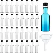 PENGQIMM 48 Pcs Mini Liquor Bottles Plastic Empty Spirit Bottle,Reusable Plastic 50ml Empty Spirit Bottles with Black Screw Caps and Liquid Funnel for Easy Pouring, Bottle Filling Miniature Bottles