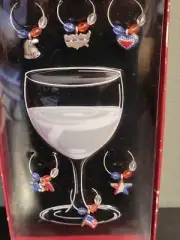 4TH OF JULY USA CRAFTED SET OF 6 WINE GLASS CHARMS Flag Heart Wine Glass Bling