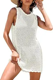 [ANRABESS] Women Swimsuit Crochet Swim Cover Up Summer Bathing Suit Swimwear Knit Sleeveless Pullover Beach Dress