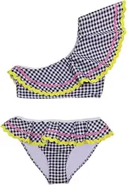 [TAIYO] Girls Bikini Set One Shoulder Two Piece Ruffle Neon Kids Bikini Quick Dry Italian Fabric