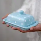 Handmade Ceramic European Covered Butter Dish with Lid | Unique Light Sky Blue a