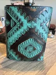 Embossed Leather Stainless Steel Flask by ACC Cowboy Western Texas Whiskey