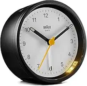 Braun Classic Analogue Clock with Snooze and Light, Quiet Quartz Movement, Crescendo Beep Alarm in Black and White, Model BC12BW, One Size