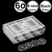 60 Pk 1.6 IN 41 mm Coin Capsule Holder w/8 Size Gaskets 4 US Cent 2 Silver Eagle
