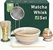Maaacute Matcha Whisk Set with Matcha Bowl, Matcha Whisk Holder Matcha Bamboo Whisk, Scoop, Sifter, Unique Gifts for Women Men Girl Friend Home Kitchen Decor Gifts for Tea Enthusiasts Christmas