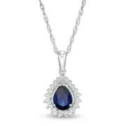 Pear-Shaped Lab-Created Blue and White Sapphire Shadow Frame Pendant in Sterling Silver