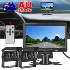7'' LCD Monitor Rear View Kit + 2X 18 LED IR Reversing Cameras Caravan Truck RV