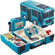 Children Simulation Driving Toy Steering Wheel Toy Multifunctional Car Toy Gifts for Boys (Color : Blue Luxury School Bus)