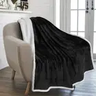 PAVILIA Sherpa Fleece Throw Blanket for Couch, Black, Plush Soft Fuzzy Sofa B...