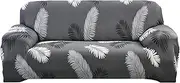 [Hyper Cover] Stretchable Sofa Cover (Black Feather, 4 Seater) - 3 Seater Couch Cover with Patterns, L Shape Lounge Protector, Durable & Stylish Furniture Covers