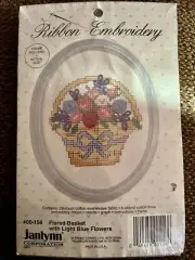 Ribbon Embroidery Kit Basket With Light Blue Flowers New Sealed W/Frame Janlynn