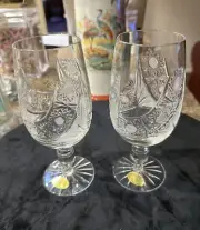2 Callisto Classic Crystal Wine Glasses Cut Glass Stemware Pair
