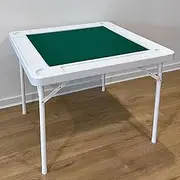 ONEIN Foldable Mahjong Table with Green Surface, Multipurpose Game Table for Mahjong, Poker, Chess, Portable with Iron Frame, Cup Holders & Chip Trays, Space-Saving Design, 90cm x 90cm