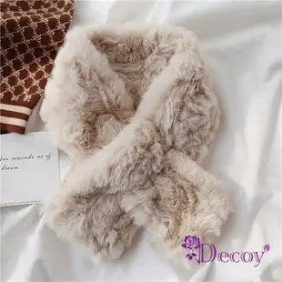 【Decoy】法式微捲＊保暖交叉皮草絨脖圍圍巾/奶茶米