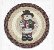 2 Braided Jute Round Placemat/Trivet/Swatch. SNOWMAN IN TOP HAT. Earth Rugs.10"