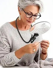 Magnifying Glass for Reading with 5.12in Diameter Magnifying Lens, 5X Neckwear Hands Free Magnifier with Stand for Seniors and Low Vision When Sewing, Cross Stitch, Needlepoint, Reading(Black)