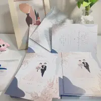 在飛比找Yahoo!奇摩拍賣優惠-婚禮邀請函結婚請柬藍色喜帖卡片設計僅卡片定制請帖結婚輕奢時尚