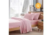 Queen Size Light Pink Color Poly Cotton Fitted Sheet Flat Sheet Pillowcase Sheet Set