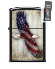 Zippo 82227 bald eagle usa american flag stars stripes Lighter + FLINT PACK
