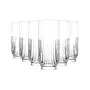 LAV 6 Piece Tokyo Art Deco Highball Glasses Set - Vintage Long Drink Glass Cocktail Tumblers - 395ml