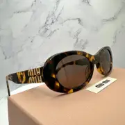 MIU MIU Sunglasses New Brown Tortoise Oval Gold Out Logo New Authentic Italy