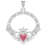 Pink Tourmaline Diamond Claddagh Pendant In 14k Solid Gold