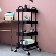 Levede 4 Tiers Kitchen Trolley Cart Steel Storage Rack Shelf Organiser Black, Metal Utility Cart, 4-Tier Kitchen Trolley with 4 Wheels, Rolling Storage Cart Trolley for Kitchen Storage & Organisation