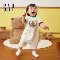在飛比找蝦皮商城優惠-Gap 嬰兒裝 Logo小熊印花圓領短袖包屁衣/連身衣-白色