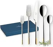 Villeroy & Boch Ella Cutlery for up to 6 People, 30 Pieces, Stainless Steel, Partially Gold-Plated