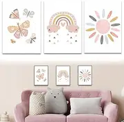 3 Pieces Pictures for Children's Room Poster, Rainbow Hearts Boho Wall Poster, Picture Set for Boys and Girls, Baby Room, Children's Pictures, Premium Wall Poster, Without Frame (21 x 30 cm)