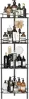 4-Tier Black Corner Shower Caddy with Hooks and Adhesive-Fixed Shelf