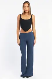 Blue Wide Leg Pants Textured Fabric - Size 16XL, Women's Wide Leg Pants