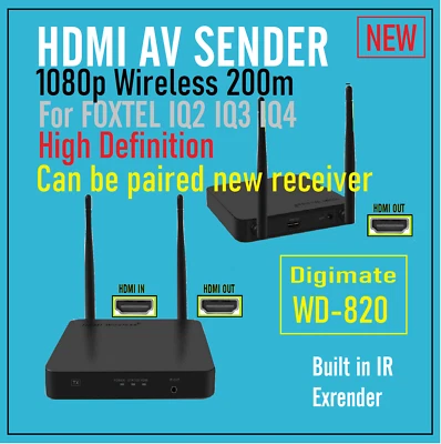 200mDigimateWD-820 1080pHigh Definition HDMI AV Sender Receiver for Foxtel IQ3 4