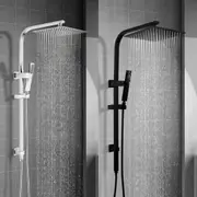 ACA WELS 10" Square Shower Head & Brass Handheld Gooseneck Wall Rail Diverter Chrome Black Set