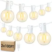 Mlambert 200Ft(2x100Ft) LED Outdoor String Lights, Dimmable G40 Globe Patio L...