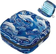 Period Bag,Sanitary Napkin Storage Bag,Abstract Waves and Ocean Whale,Tampon Bag for Purse