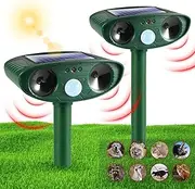 2 Pack Solar Ultrasonic Animal Repeller Outdoor Deer Repellent Devices with Motion Sensor,Effective Animal Deterrent Against Cat,Squirrel,Dog,Raccoon,Skunk,Rabbit,Coyote Deterrent for Yard Garden
