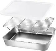 CRILSTYLEO 1 Set Stainless Steel Roasting Pan with Rack Deep Baking Tray for Cooking Baking Food Storage Dishwasher Safe Versatile Kitchen Essential for Meats Breads Desserts