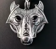 big NORDIC VIKING WOLF HEAD 3D FACE CELTIC PENDANT 20" sterling 925 silver chain