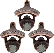 Luwanburg Wall Mounted Bottle Opener Cheers Magnetic Beer Cap Opener Post Mounted Antique Copper for Wood Cooler (Pack of 3)