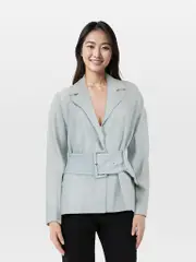 Blue Belted Snap Button Jacket