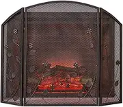 Fireplace Screen Guard, 3-Panel Large Fireplace Screen with Mesh Cover, Baby Safe Fire Screens Spark Guard for Open Fire/Gas Fires/Log Wood Burner (Color : Red Copper Color)