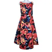 Adrianna Papell Mikado Dress 18W Floral Jacquard Midi Pockets Cocktail Blooms