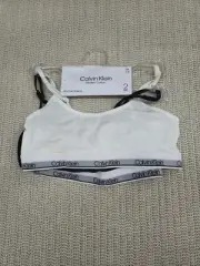 Calvin Klein Pull Over Bralette Girls Medium 7-8 Cotton Black White 2-Pack