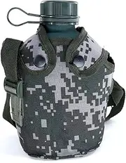 HNJZX Camouflage kettle,Titanium Military Canteen Cups,Aluminum Military Canteen Water Bottle,Army Style Water Bottle Canteen,with Cover Bag for Camping Hiking Backpacking Hunting (Woodland Camouflage)