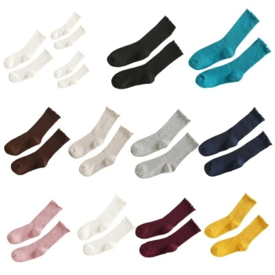 Women Cute Ruffle Cuffs Socks Lettuces Edge Frilly Cotton Ribbed Crew Socks
