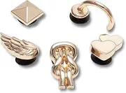 [Crocs] Jibbitz Elevated Metal and Jewel Shoe Charms, Elevated Gold Gurl, 5 Pack