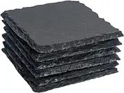 Argon Tableware Square Slate Coasters - 10cm - 6 Piece Drink Coasters Black Stone Natural Slate Drink Mat Cup Mats for Kitchen, Bar, Restaurant, Weddings, Events
